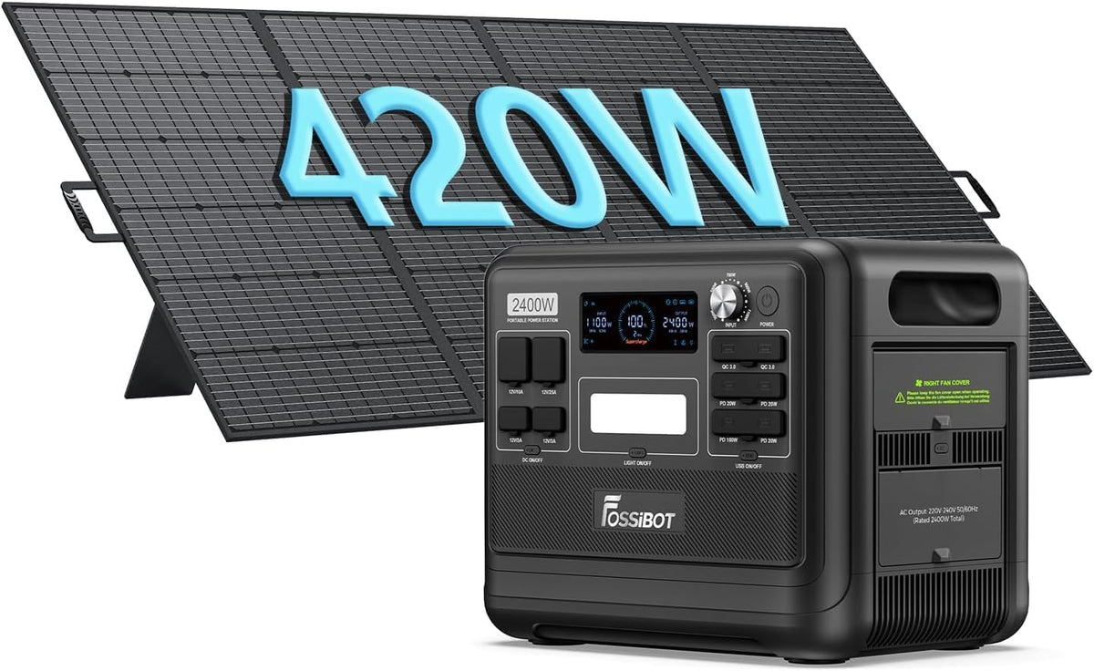 groupe électrogène FOSSiBOT – 420 W | 2048 Wh, 2400 W – 4800 W | 1100 W, Noir – F2400 Generateur Electrique Portable Panneau Solaire