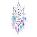 Attrape-rêves suspendu 35 x 80 cm en fil et plumes bleu violet rose décoratif