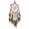 Attrape-rêves décoratif 35 x 90 cm brun beige bleu en fibres naturelles avec plumes style bohème