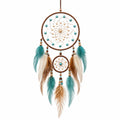 Attrape-rêves mural 40 x 95 cm en cordon et plumes turquoise marron beige décoratif