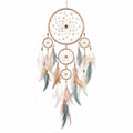Attrape-rêves mural 40 x 85 cm en corde et plumes beige rose bleu style bohème