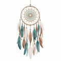 Attrape-rêves 30 x 65 cm en fibres tressées beige turquoise pour décoration murale bohème