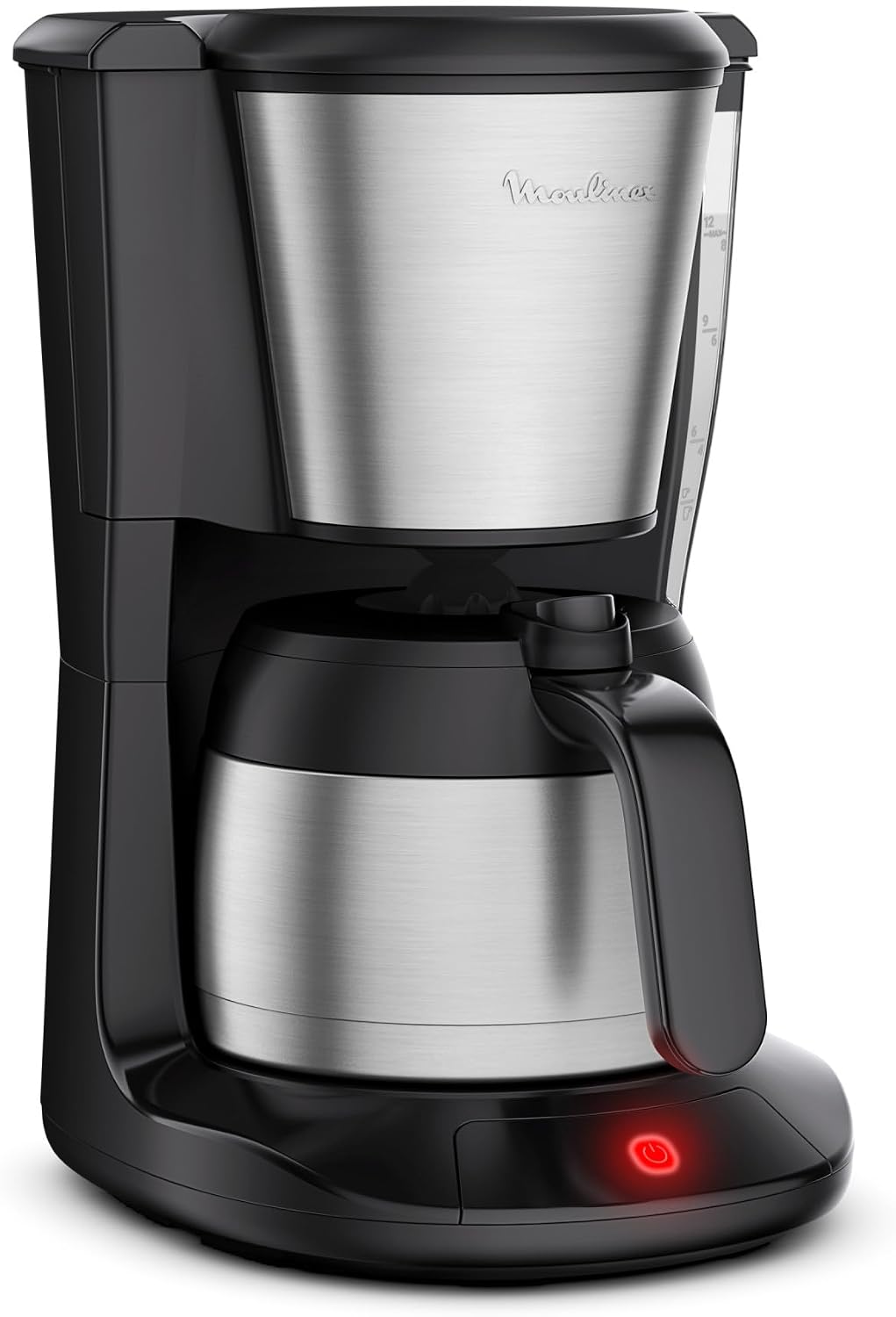 machine à café Moulinex – 0,9 L | Noir/Argent, Cafetière filtre avec verseuse isotherme – 12tasses | FT5S0DE0