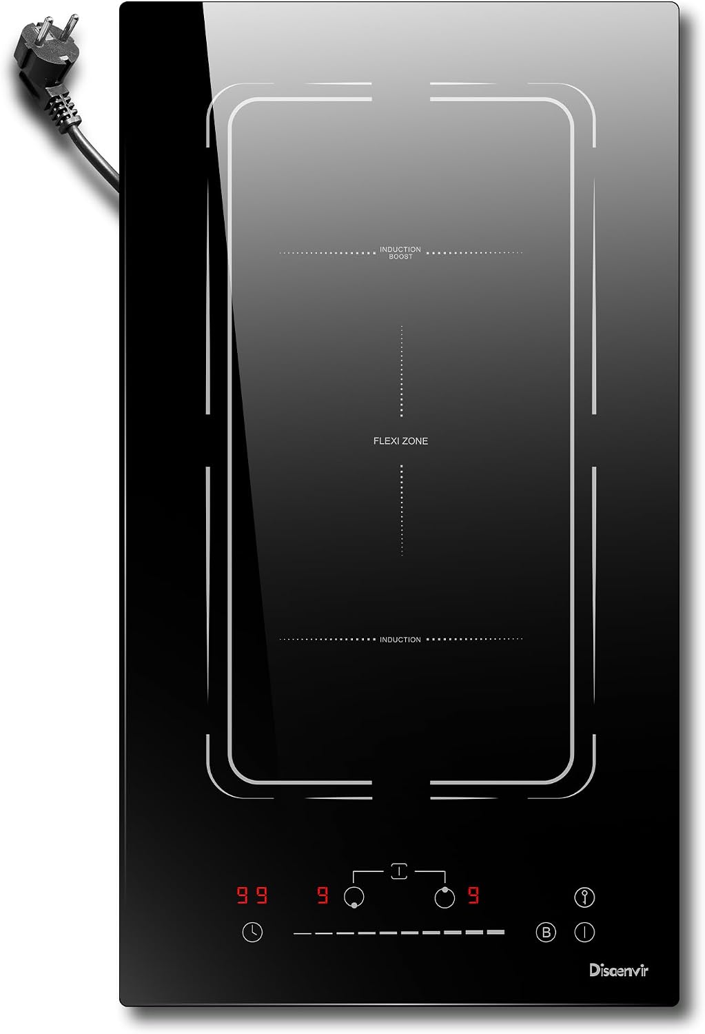 table de cuisson Disaenvir, 30 cm – 3500 W | Noir, Plaque Induction 2 Feux Encastrable avec Fiche – Plaque de Cuisson Induction avec Prise