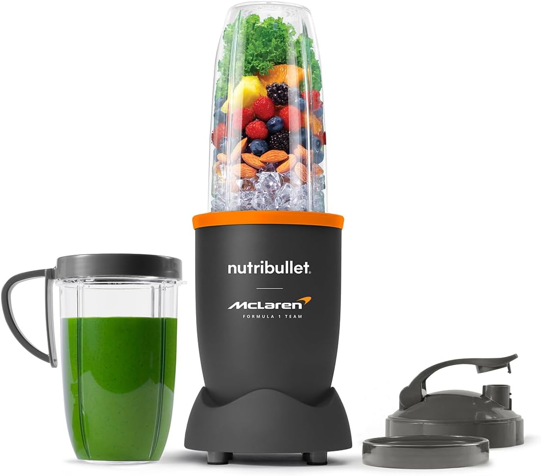 blender NutriBullet – 000 tr/min | Gris/Orange, Série 900 en collaboration avec l'équipe McLaren Formula 1 – Gris avec garniture de papaye