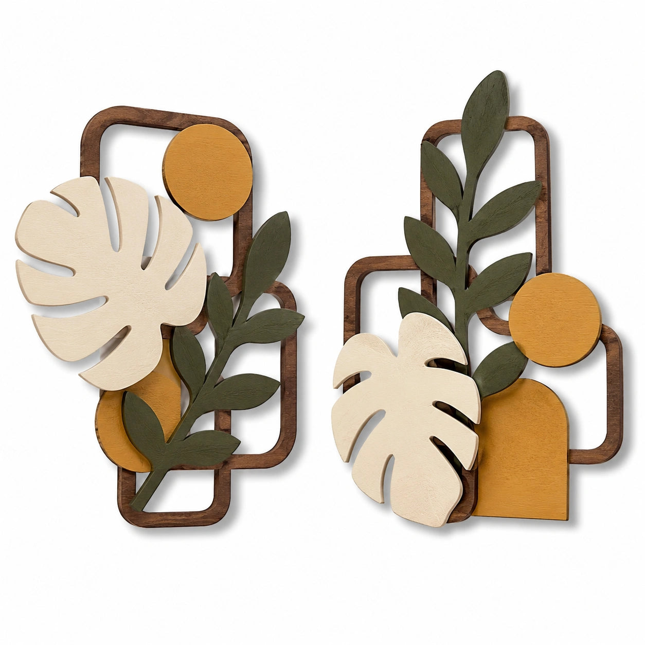 Lot de 2 décorations murales 30 x 50 cm en bois multicolore style végétal