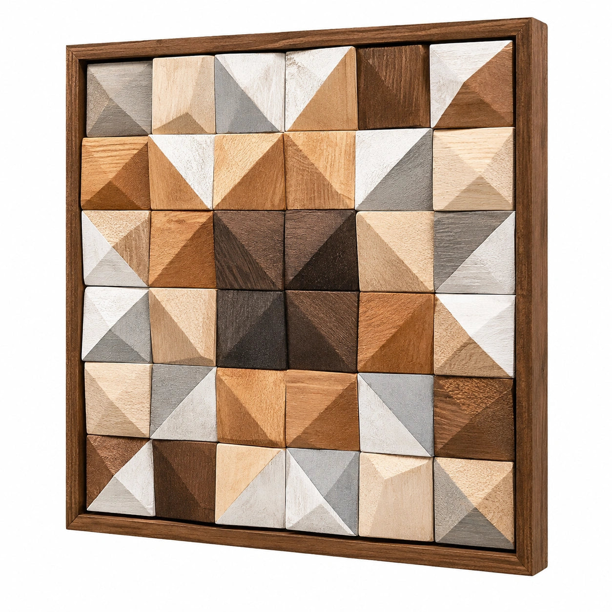 Tableau mural en bois 60 x 60 cm marron beige gris style géométrique décoratif