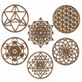 Lot de 6 décorations murales rondes 30 cm en bois marron motifs géométriques pour intérieur style bohème