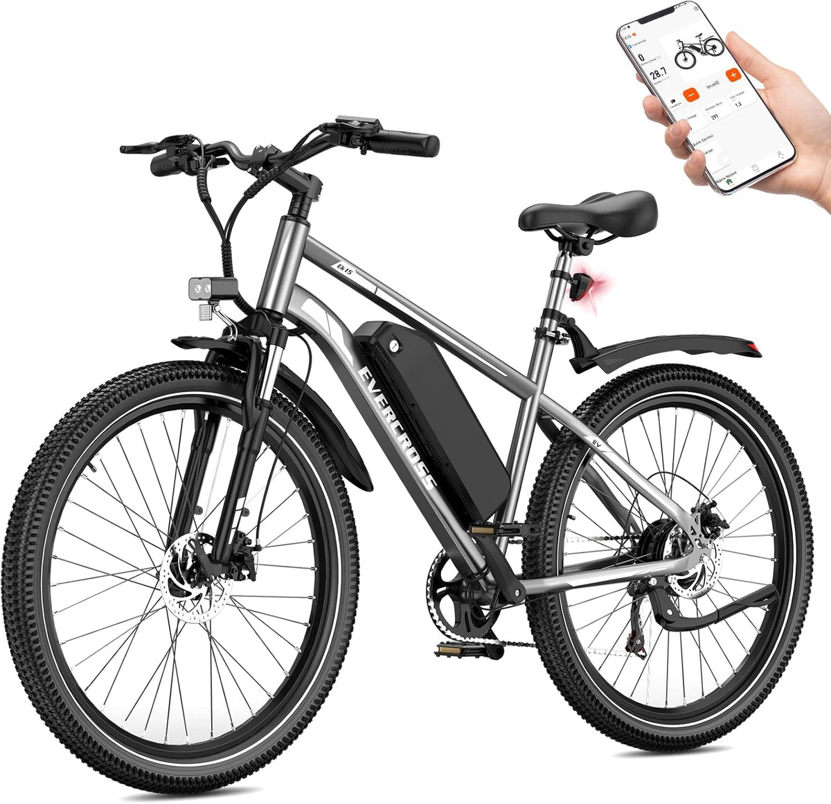 Vélos électriques EVERCROSS | 250 W, 36 V – 13 Ah | Noir/Gris, EK15 Vélo électrique pour Adultes – VTT Electrique 27