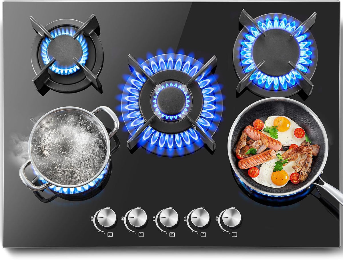 table de cuisson SNDOAS – 70 cm | 10400 W, Noir – Plaque de Cuisson Gaz 5 Feux | Plaque à Gaz 5 Feux, Cuisinière Encastrable