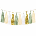 Guirlande à pompons 200 cm en papier vert sauge crème blanc doré décorative pour fête