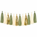Guirlande décorative à franges en papier 150 cm vert sauge crème doré