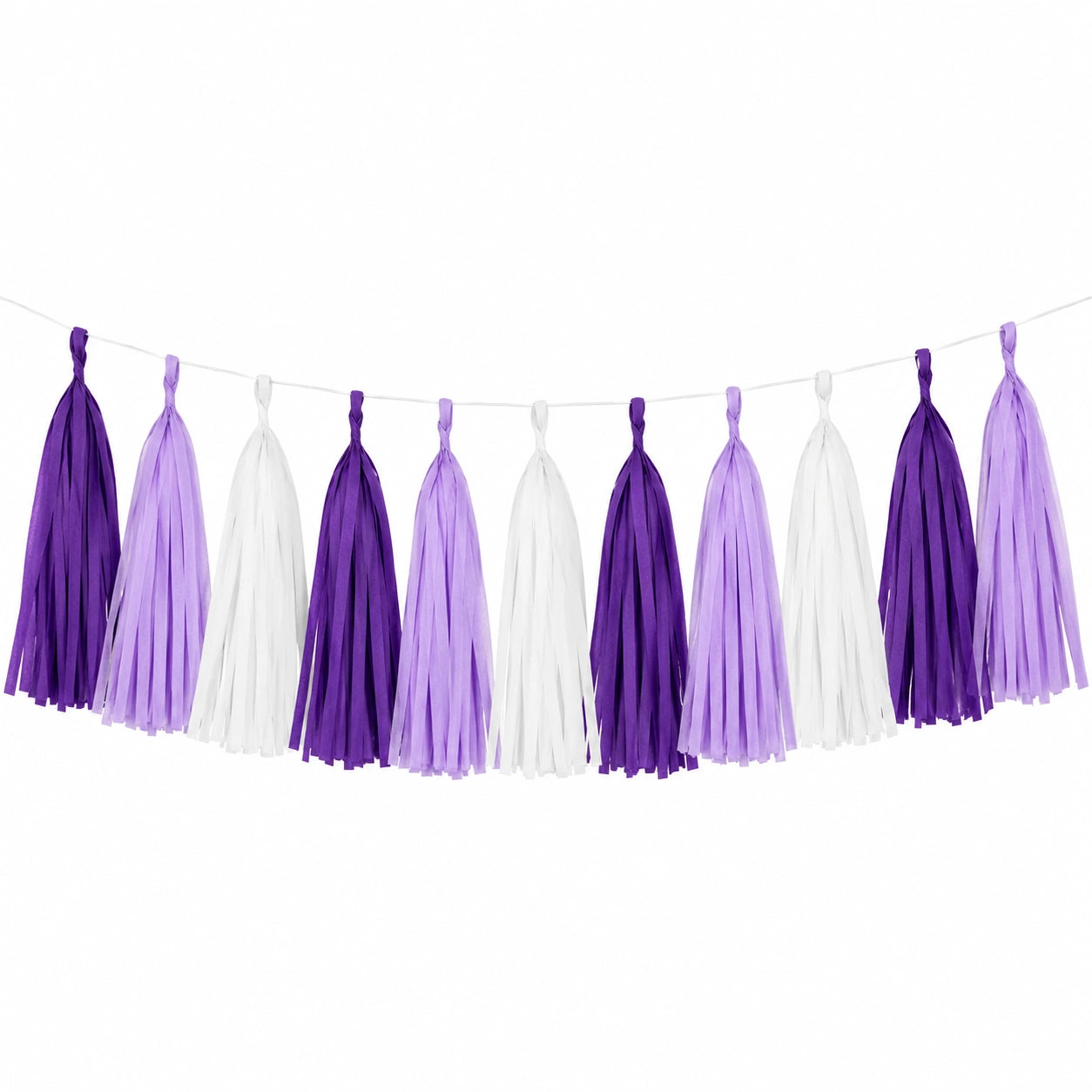 Guirlande à pampilles 300 x 35 cm en papier violet lilas blanc décoration de fête