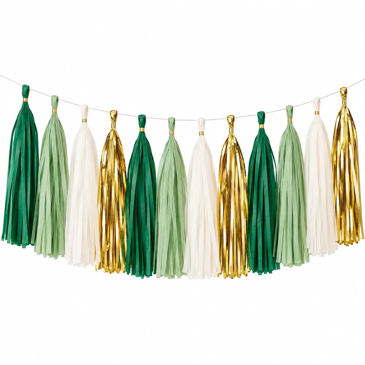 Guirlande à pompons 300 x 30 cm en papier vert blanc doré décoration de fête