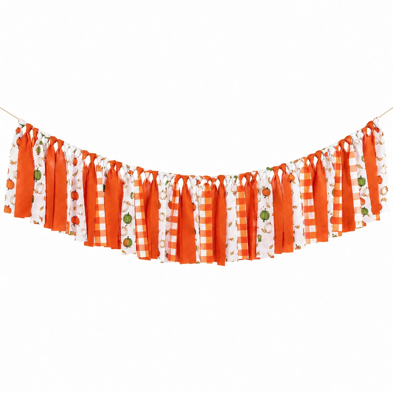 Guirlande décorative 180 x 30 cm en tissu orange blanc à motifs citrouilles pour fête d automne