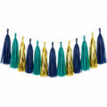 Guirlande à pompons 300 cm en papier bleu marine vert canard doré décorative pour fête