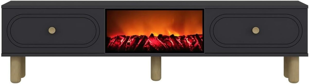 meuble TV CONCEPT USINE – 150 cm | Gris anthracite, FYRI avec Cheminée LED sans Chauffage – Fixation Murale ou Pieds