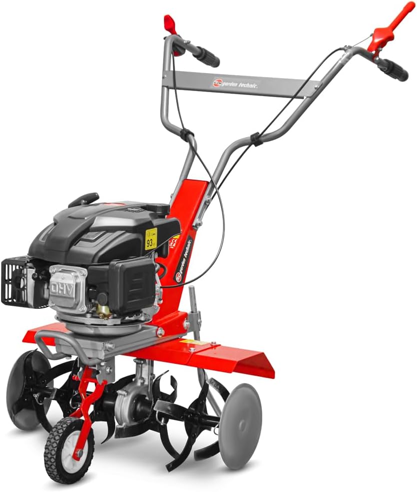 ELEM Technic motoculteur, Noir/Rouge/Argent – Motobineuse thermique 139CC - 6 fraises - Elem Garden