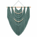 Décoration murale macramé 80 x 110 cm en corde textile vert sauge avec tringle en bois style bohème