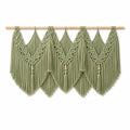 Tenture murale en macramé 120 x 85 cm vert sauge en coton avec tringle en bois style bohème