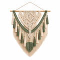 Tapisserie murale en macramé 80 x 100 cm coton beige et vert style bohème à suspendre