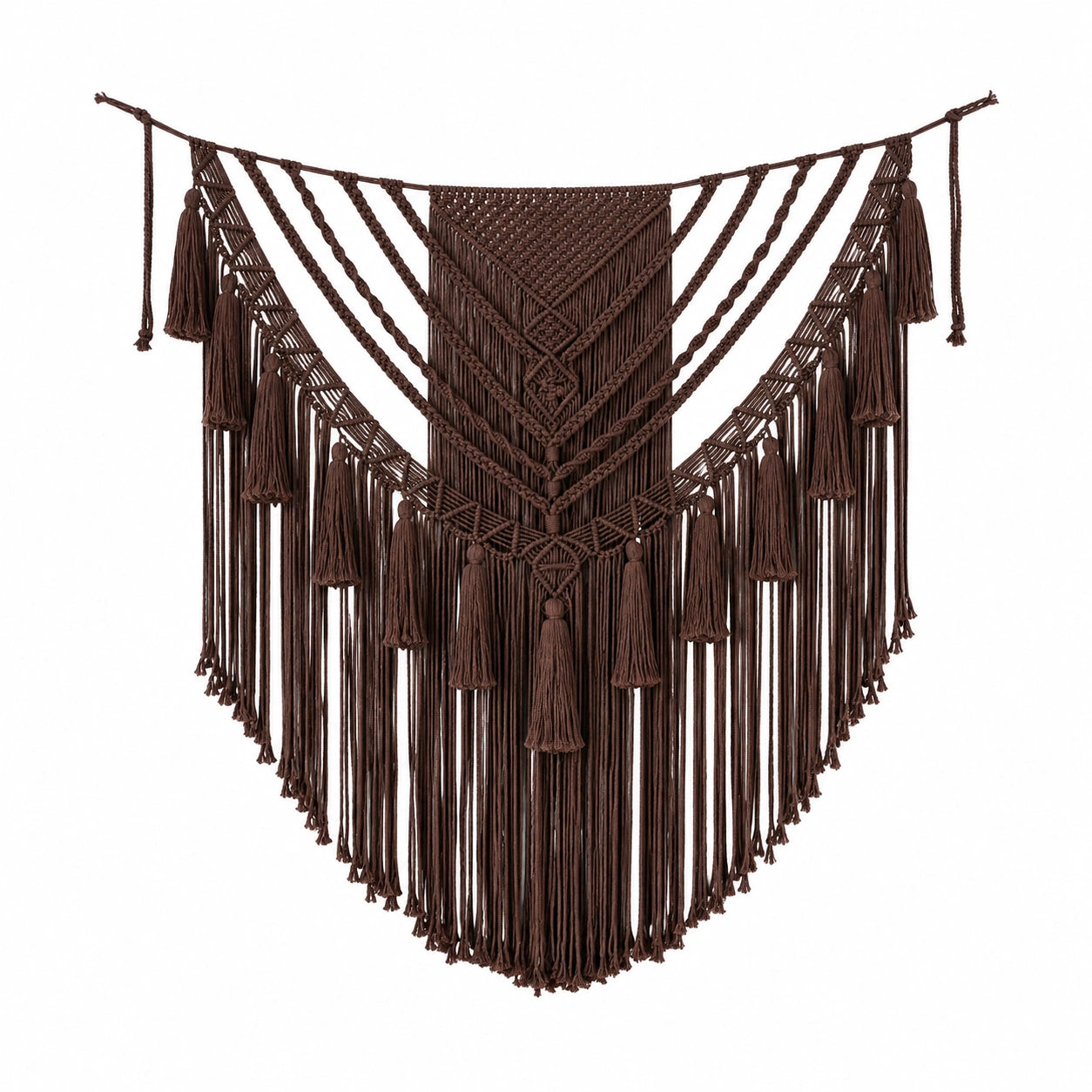 Tenture murale macramé 100 cm x 100 cm en coton marron style bohème