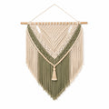 Tenture murale 60 x 90 cm en cordon textile beige vert avec franges style bohème