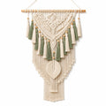 Décoration murale en macramé 50 x 90 cm coton beige vert style bohème