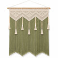 Tenture murale macramé 90 x 110 cm coton vert et écru style bohème