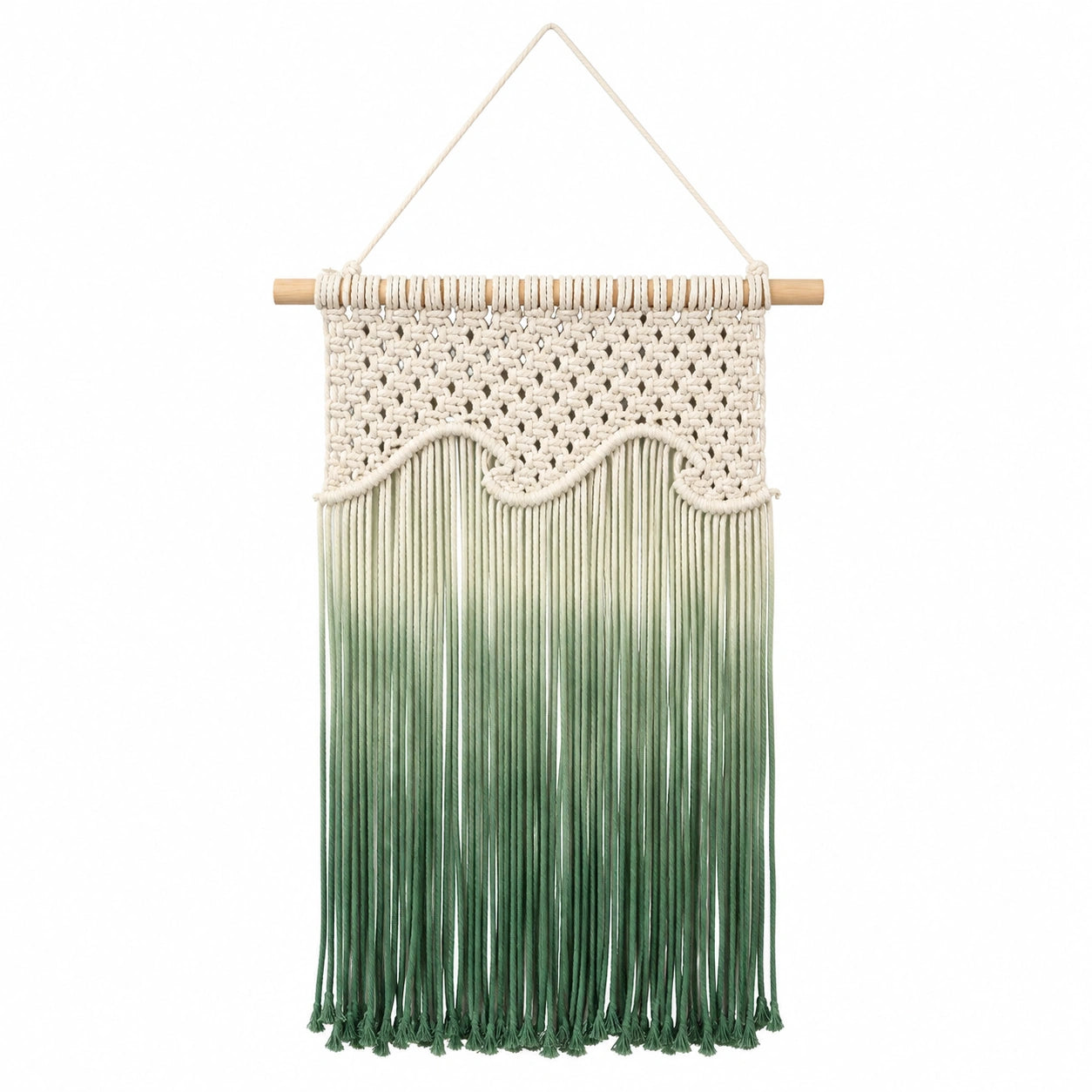 Tenture murale en macramé 50 x 90 cm coton vert écru style bohème