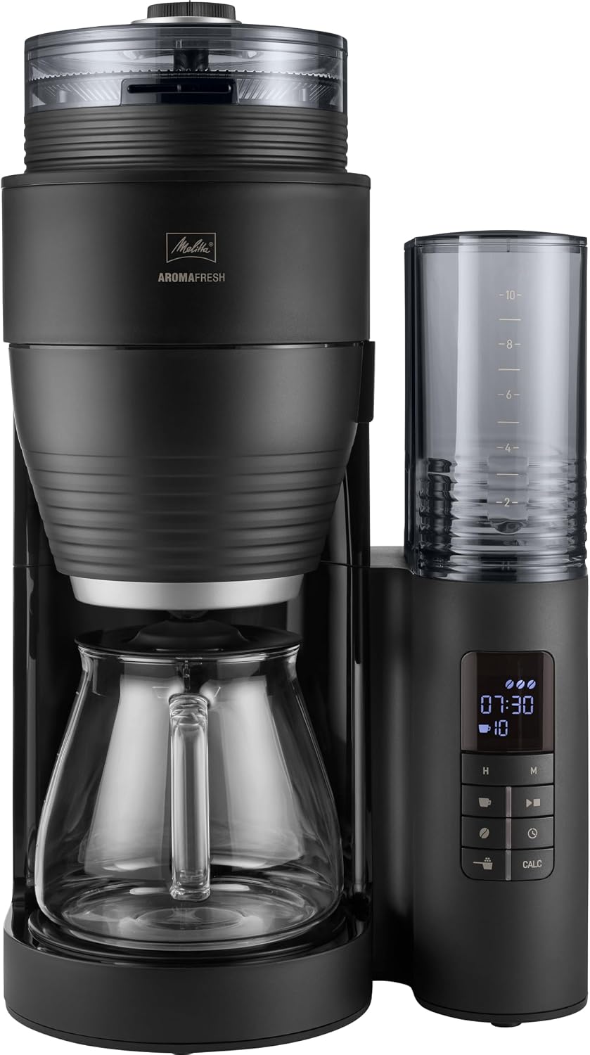 machine à café Melitta | Noir, Cafetière à Filtre AromaFresh Glass Basic X e – Moulin à grains en Céramique Intégré