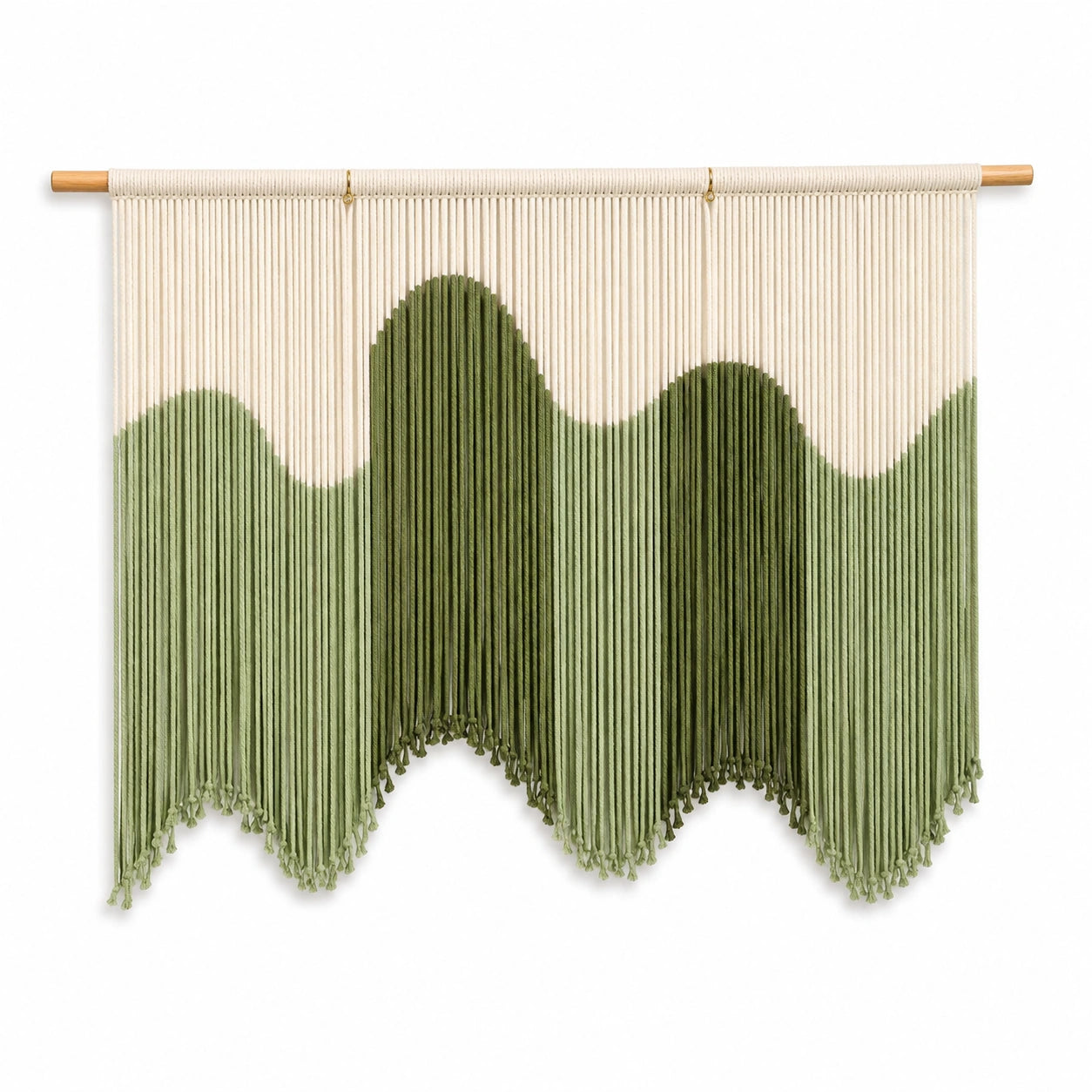 Décoration murale suspendue 100 x 90 cm en coton vert et écru style bohème