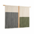 Tenture murale 100 x 90 cm en coton beige gris vert à franges style bohème