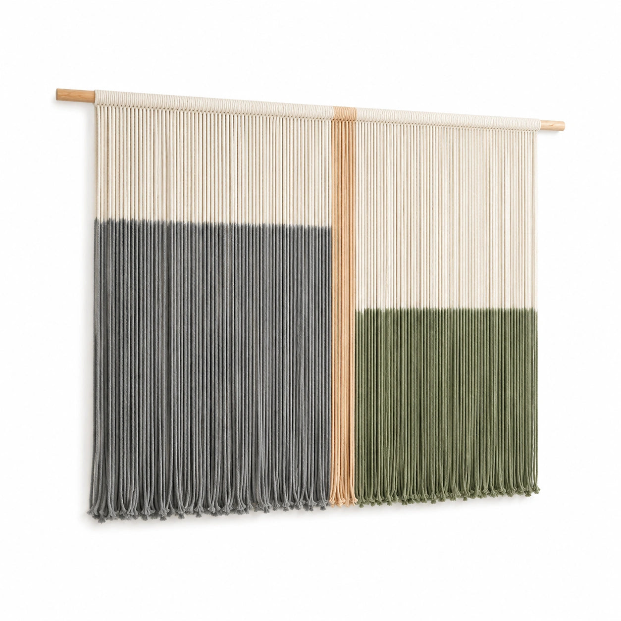 Tenture murale 100 x 90 cm en coton beige gris vert à franges style bohème