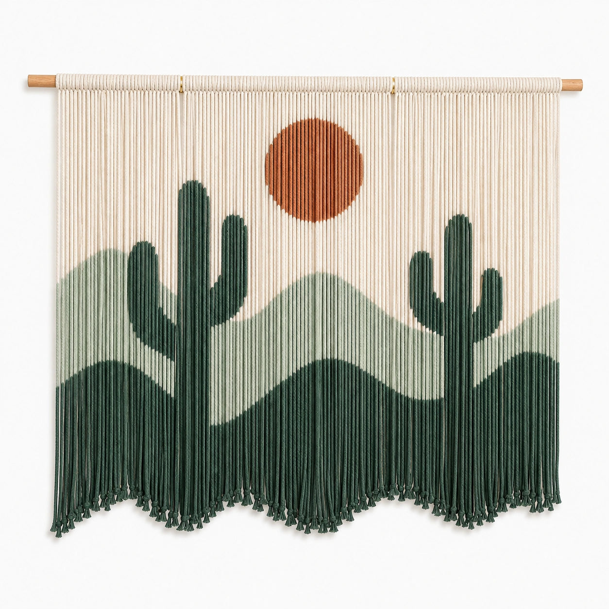 Tapisserie murale 100 x 100 cm en corde textile beige/vert/terracotta style désert