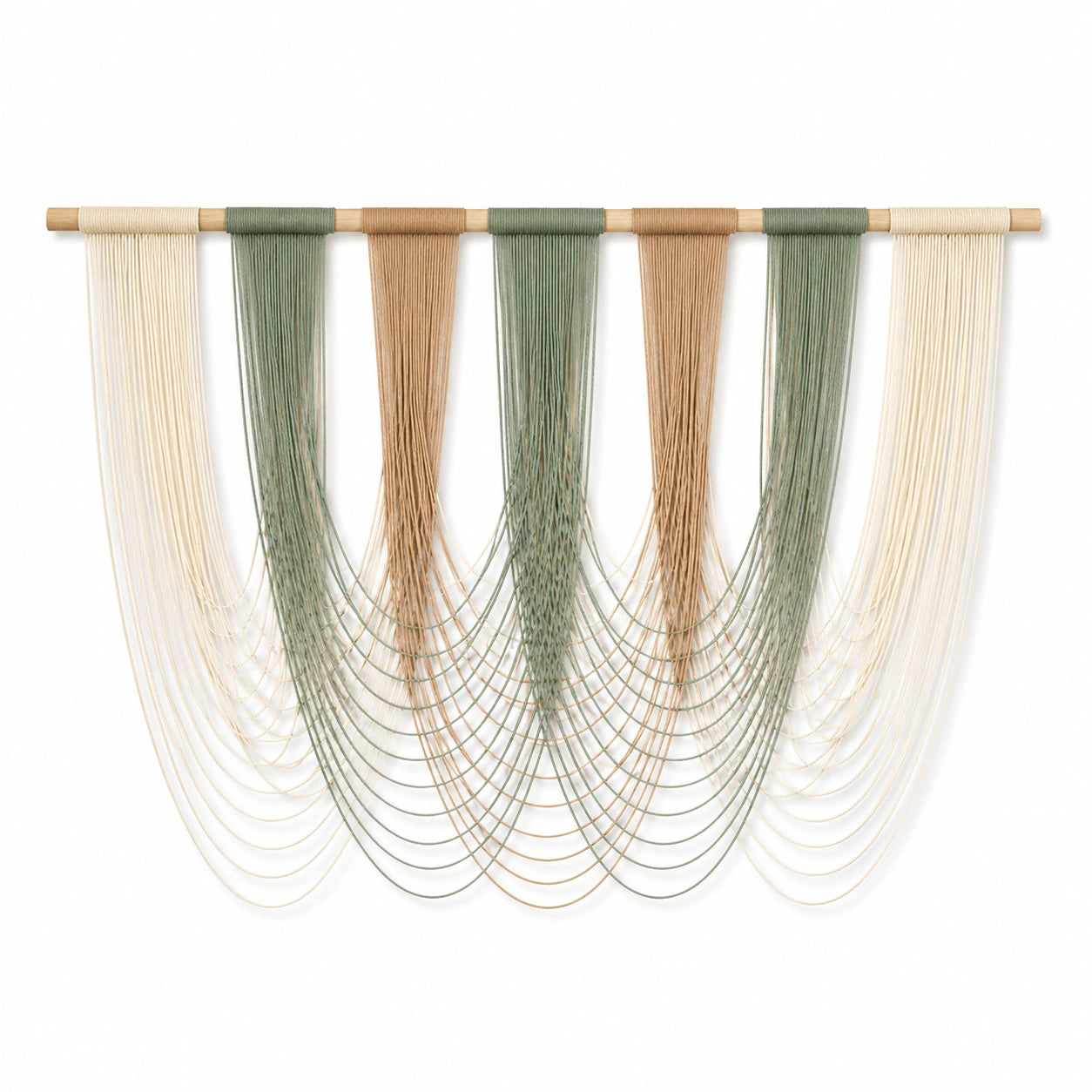 Tenture murale en macramé 120 x 85 cm coton vert sauge beige et écru style bohème
