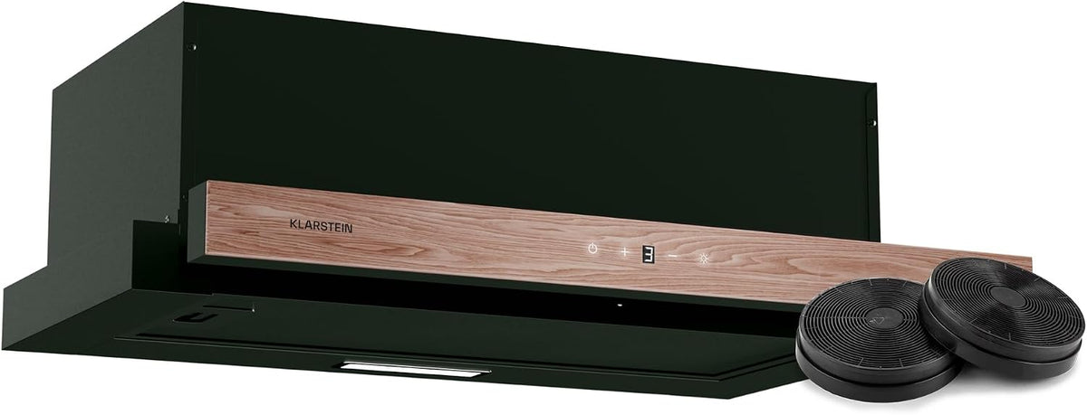 hotte aspirante KLARSTEIN – 60 cm | 400 m, Noir/Bois – ZenFusion | Hotte Cuisine avec Commande Tactile, Débit ³/h