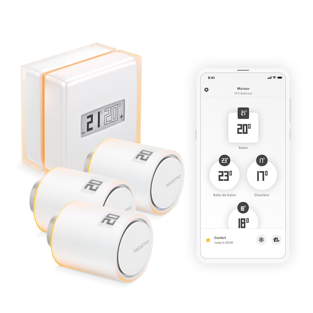 Netatmo Programmable, Blanc – Contrôle à Distance Via Application | Compatible avec Chauffage Individuel, NBU-NTH-NAV-EU