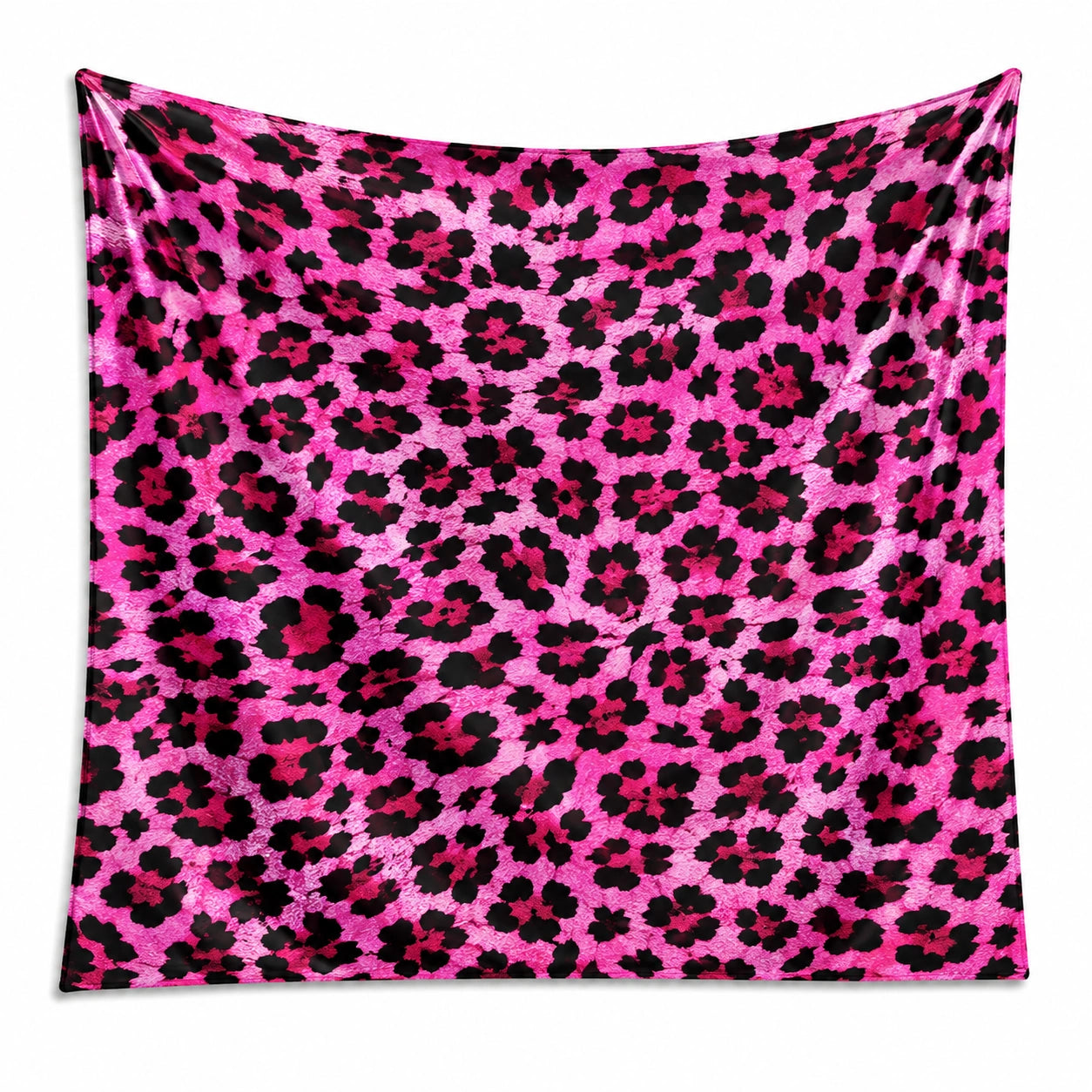 Tapisserie murale 150 x 150 cm en polyester rose et noir motif léopard décoratif
