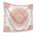 Tenture murale 150 x 150 cm textile blanc terracotta motif mandala décoratif