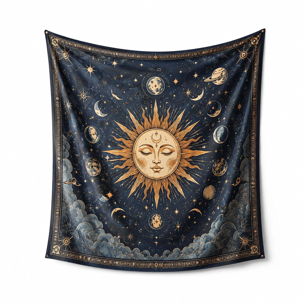Tenture murale 150 x 130 cm en polyester bleu marine décor céleste