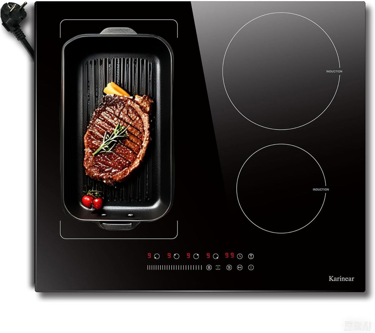 table de cuisson Karinear – plaque de cuisson | 3500 W, 60CM – 220 V | Noir, Plaque Induction 4 Feux avec Prise – Induction avec Flexizone