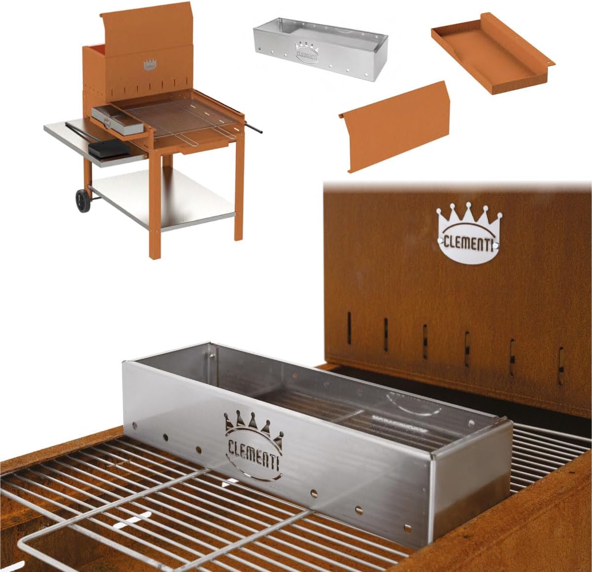 Isolamenti Barbecues à bois, Marron/Argent – Barbecue à bois en acier Corten pour Serial Griller | Flipper avec grille inoxydable et accessoires