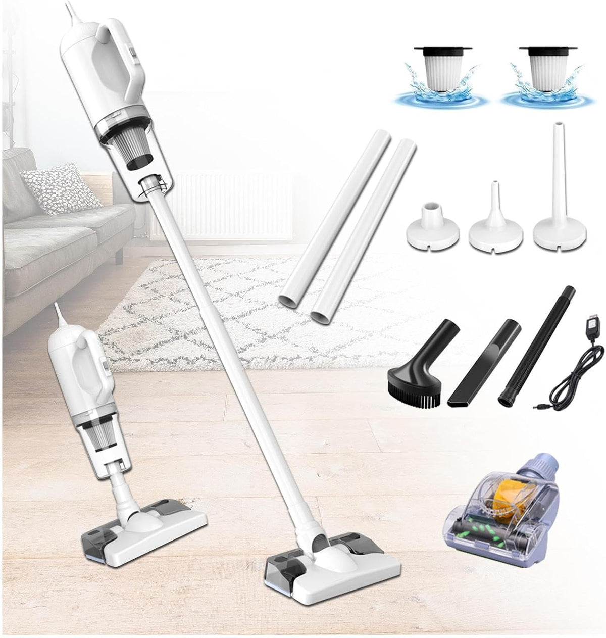 MeLtor nettoyeur vapeur, Blanc – Aspirateur Vapeur sans Fil 5 en 1 Compact - Léger | 35Min Autonomie