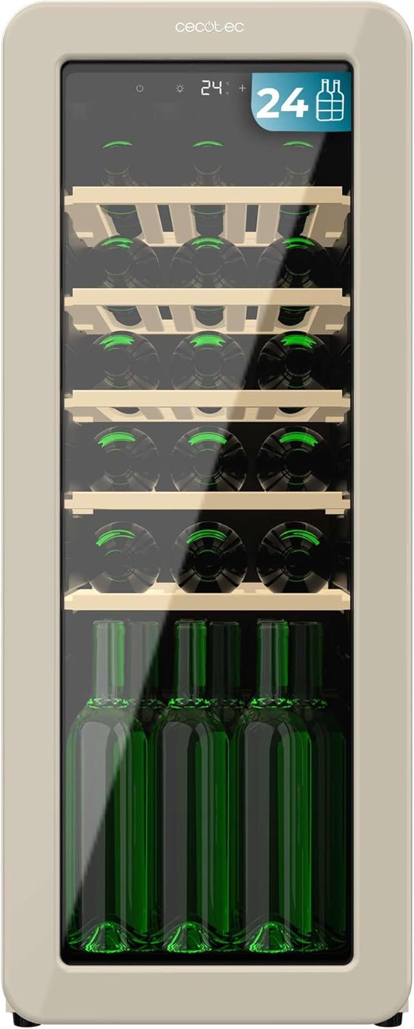 Caves à vin Cecotec | Beige, Cave à Vin 24 Bouteilles Rétro Bolero Grandsommelier Origin 24 Hit – Finition | Contrôle par écran LED