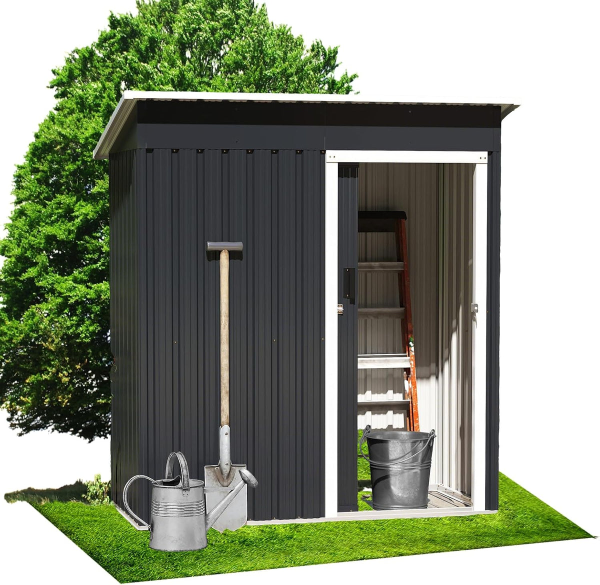 RELAX4LIFE Abris de jardin, 163 x 86 x 181 cm – Fer coloré | Fer galvanisé, Gris – Abri de Jardin en Métal avec Toit Incliné