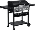 fumoir Outsunny – 12,5 kW | Noir, Barbecue à gaz 4+1 – barbecue au gaz propane chariot de BBQ avec roulettes