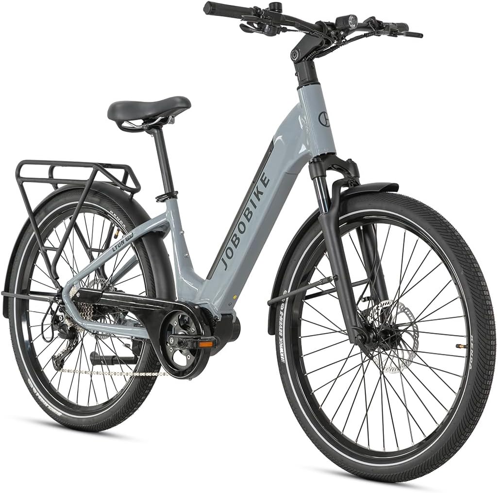 Vélos électriques JOBOBIKE – 250 W | Gris/Noir, Lyon Pro Vélo Électrique de Ville – Moteur Central | 9 Vitesses Shimano