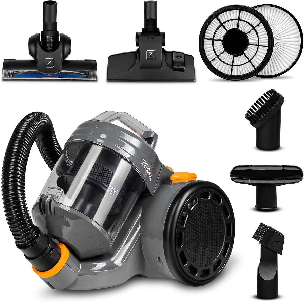 Aspirateurs traîneaux Zeegma | 899 W, 2 L – Gris/Noir/Orange | Zonder Base Jet aspirateur sans Sac