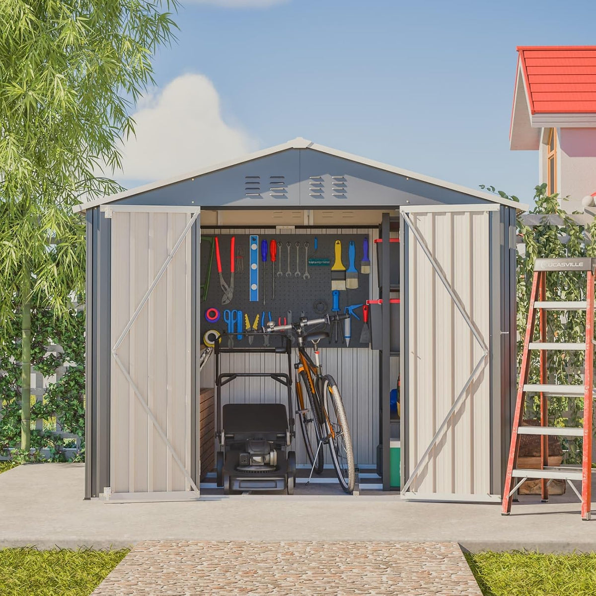 Abris de jardin KOMHTOM | 8x6, Tôle d'acier galvanisée – Anthracite | FT Abri de Jardin Métal Gris avec Porte Battante